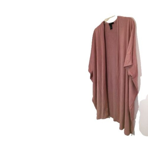 FOREVER 21 S M Vegan Suede Washable Kimono Tunic Open Top Raglan Duster Neutral - Picture 4 of 7